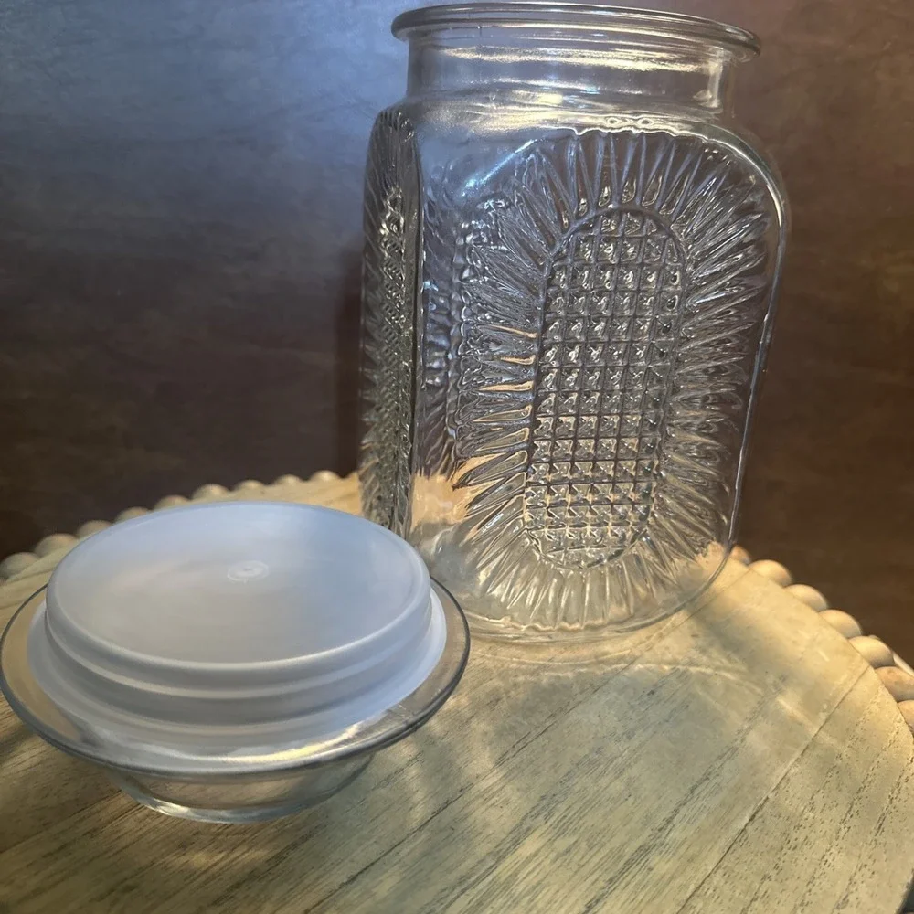 Vintage MCM Anchor Hocking Sunflower Apothecary Jar 9